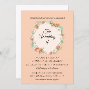 Invitación Boda floral de la guirnalda de la mariposa de la