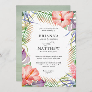 Invitación Boda floral de la isla tropical de Luau en Hawái