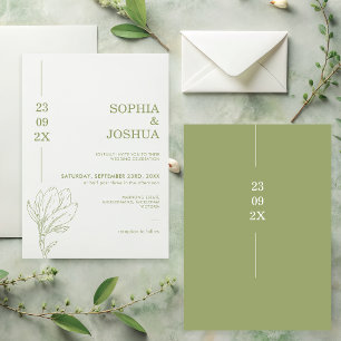 Invitación Boda floral de la línea de la fecha verde de la sa