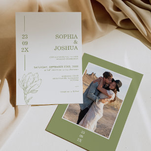 Invitación Boda floral de la línea verde de la fecha moderna 