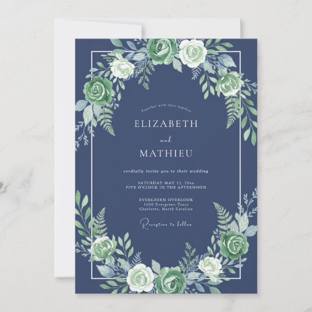 Invitación Boda floral de la marina (Anverso)