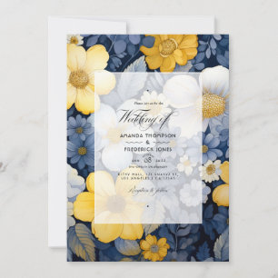 Invitación Boda floral de la marina, amarilla y blanca