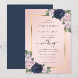 Invitación Boda floral de la Marina Azul Rubor Gold
