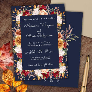 Invitación Boda floral de la Marina de Borgoña de Beige