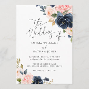 Invitación Boda floral de la Marina de Rubor moderna