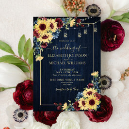 Invitación Boda Floral de la Marina del Sol Azul de Borgoña