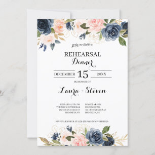 Invitación Boda floral de la marina Rubor Blossom ensayo cena