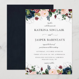 Invitación Boda floral de la Marina Rubor Burgundy