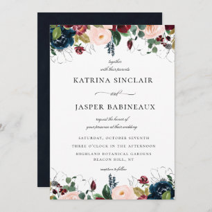 Invitación Boda floral de la Marina Rubor Burgundy