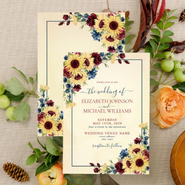Invitación Boda floral de la Marina Rusa del Girasol Azul de  (Subido por el creador)