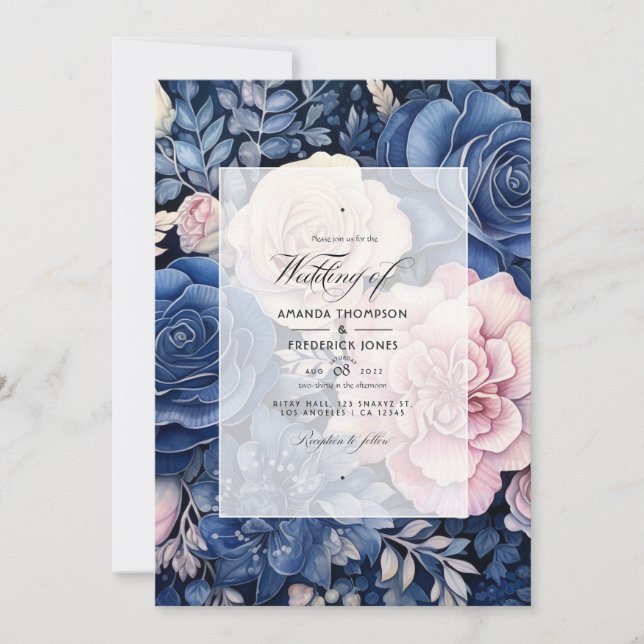 Invitación Boda floral de la Marina y Rubor (Anverso)