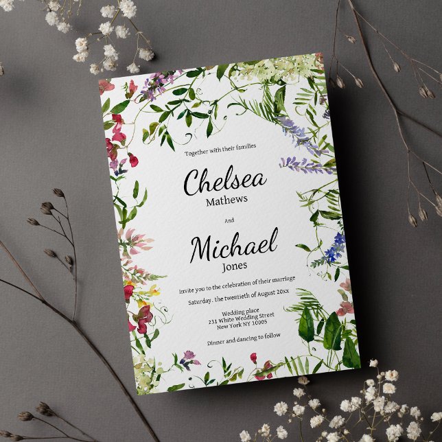 Invitación Boda floral de la menta azul lila rosa botánica (Botanic pink lilac blue mint floral wedding)