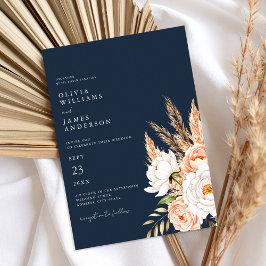 Invitación Boda floral de la Moda Navy Blue Boho