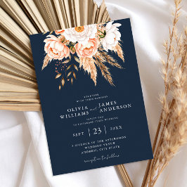 Invitación Boda floral de la Moda Navy Blue Boho