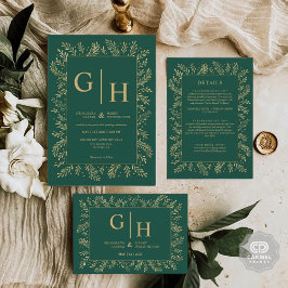 Invitación Boda floral de la orilla de oro verde de la jungla