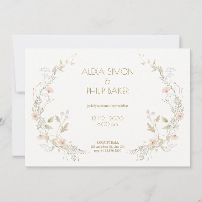 Invitación Boda floral de la piel blanca (Anverso)