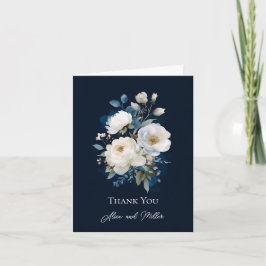 Invitación Boda floral de la pintura azul y blanca Gracias
