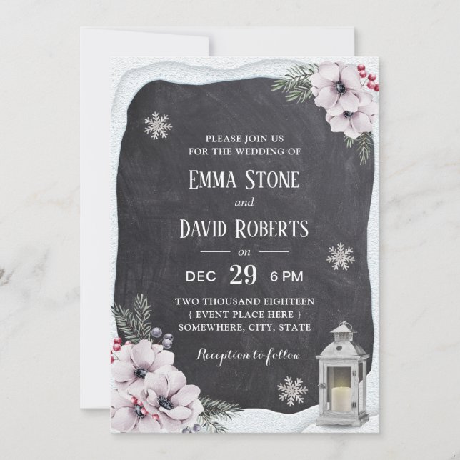 Invitación Boda floral de la pizarra de la linterna del (Anverso)