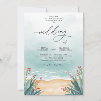 Invitación Boda floral de la playa Verde azulada de Serene