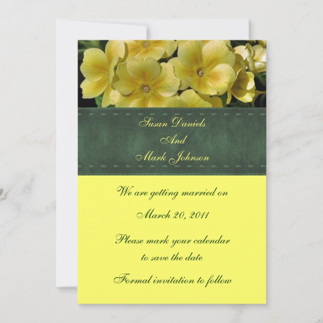 Invitación Boda floral de la rosa amarilla salva la fecha (Anverso)