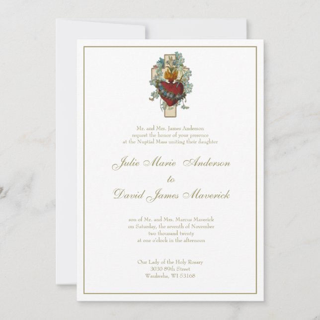 Invitación Boda Floral de la Virgen María Católica (Anverso)