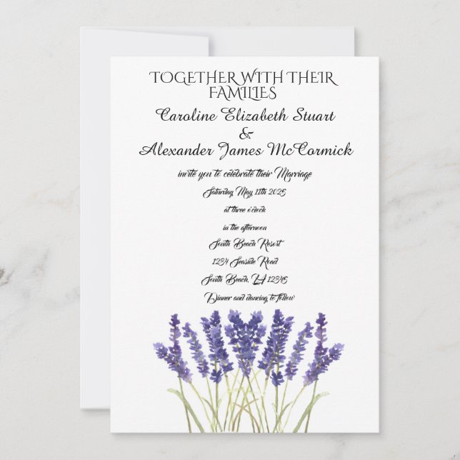 Invitación Boda floral de las hierbas de lavanda acuarela (Anverso)