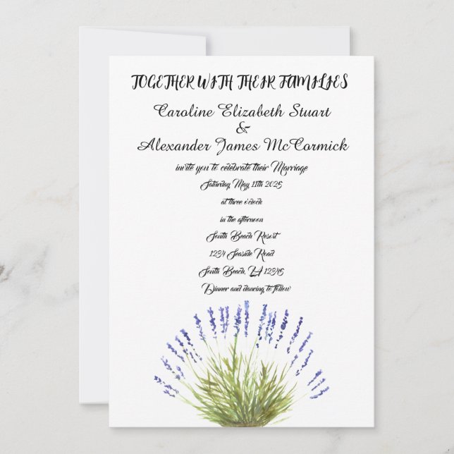 Invitación Boda floral de las hierbas de lavanda acuarela (Anverso)