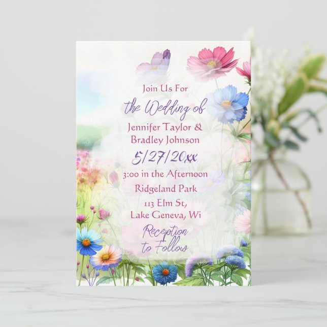 Invitación Boda floral de las mariposas acuarelas caprichosas (Anverso de pie)