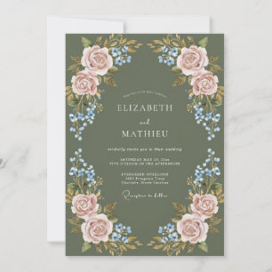 Invitación Boda Floral de Laurel Rosa Polvorienta