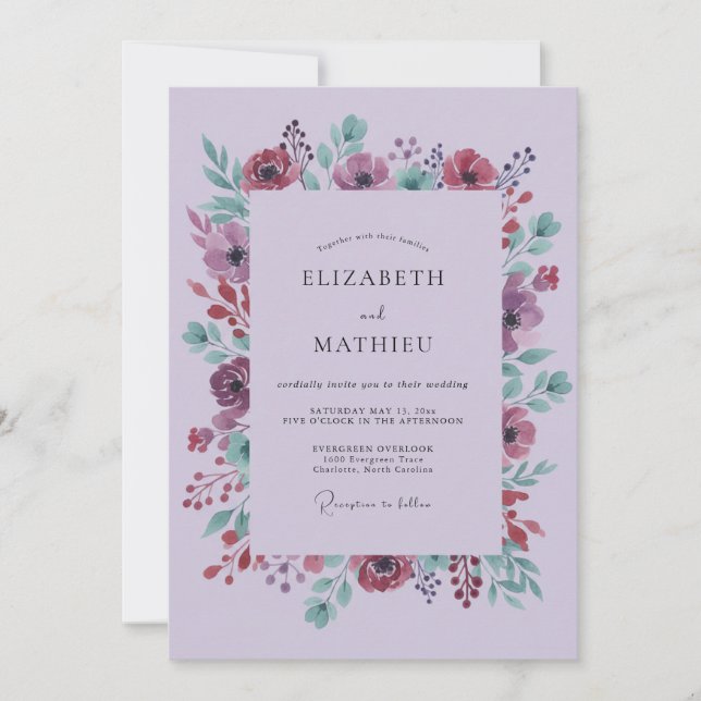 Invitación Boda floral de lavanda (Anverso)