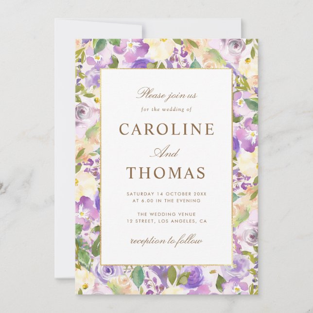 Invitación boda floral de lavanda (Anverso)