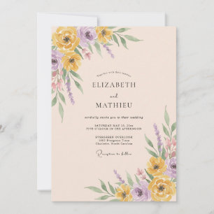 Invitación Boda floral de lavanda amarilla en primavera