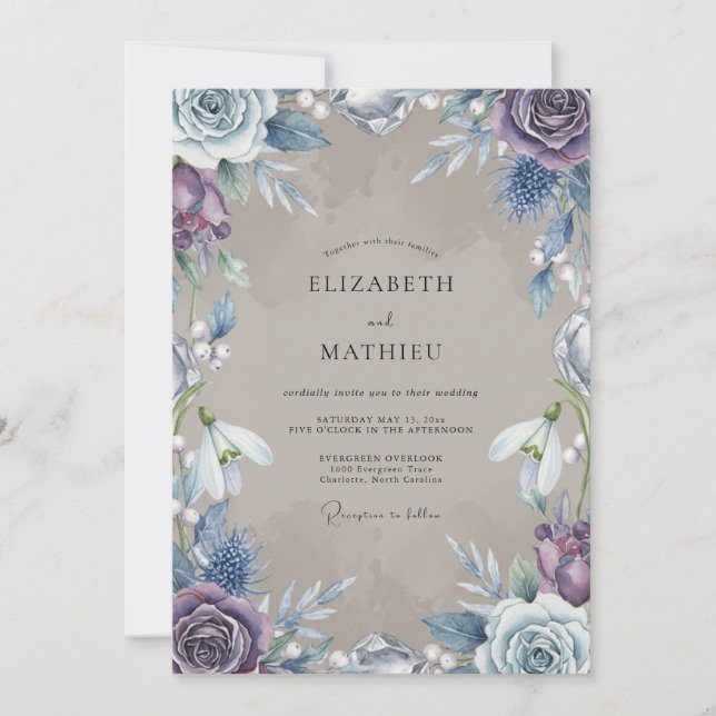 Invitación Boda floral de lavanda azul (Anverso)