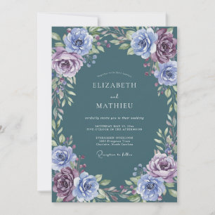 Invitación Boda floral de lavanda azul profundo