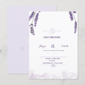 Invitación Boda floral de lavanda con color de agua romántico