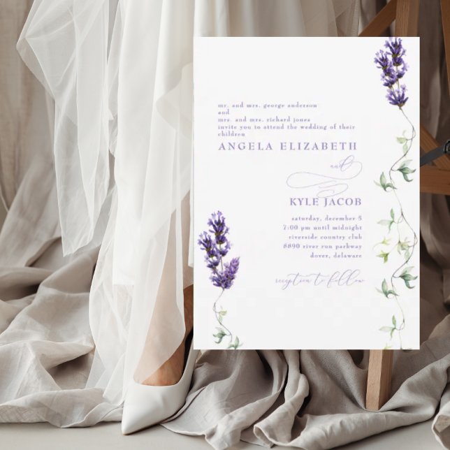 Invitación Boda floral de lavanda de ambos padres (Subido por el creador)