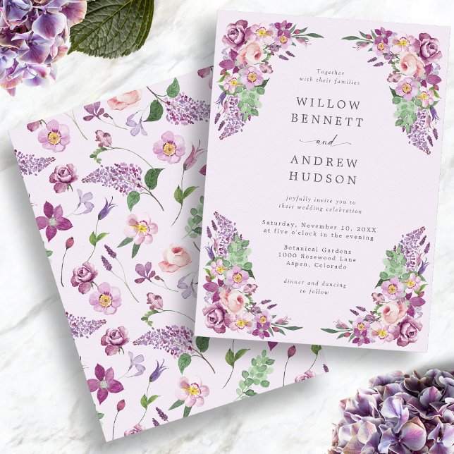 Invitación Boda floral de lavanda de color acuático (Watercolor Lavender Floral Wedding Invitation
)