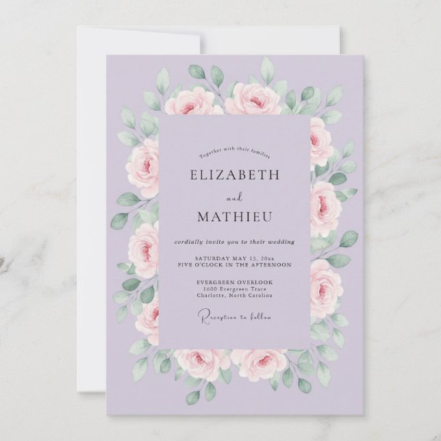Invitación Boda floral de lavanda dichosa (Anverso)