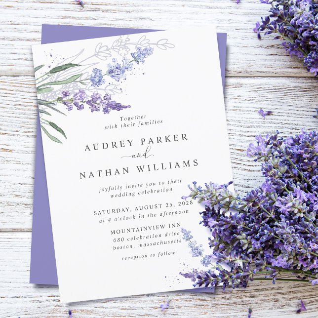 Invitación Boda floral de lavanda en acuarela romántica (Subido por el creador)