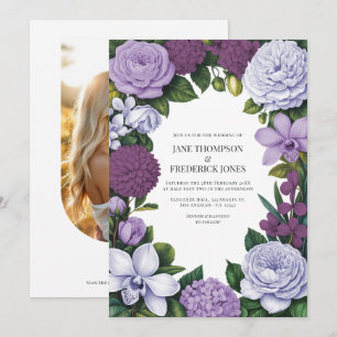 Invitación Boda floral de lavanda, malva y ciruela