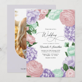 Invitación Boda floral de lavanda, rubor y menta