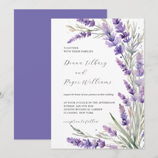 Invitación Boda floral de lavanda rústica (Anverso / Reverso)