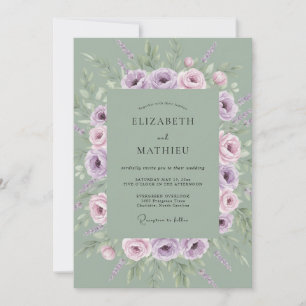 Invitación Boda floral de lavanda salvia floreciendo