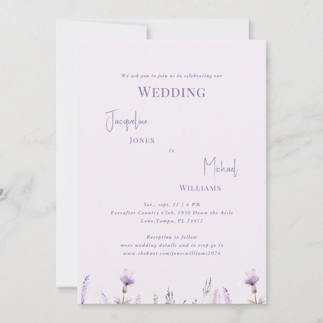 Invitación Boda floral de lavanda simple (Anverso)