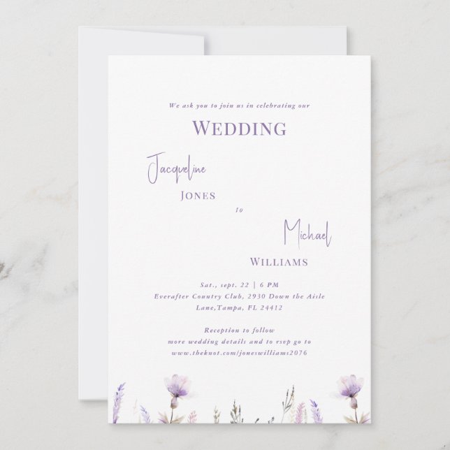 Invitación Boda floral de lavanda simple II (Anverso)