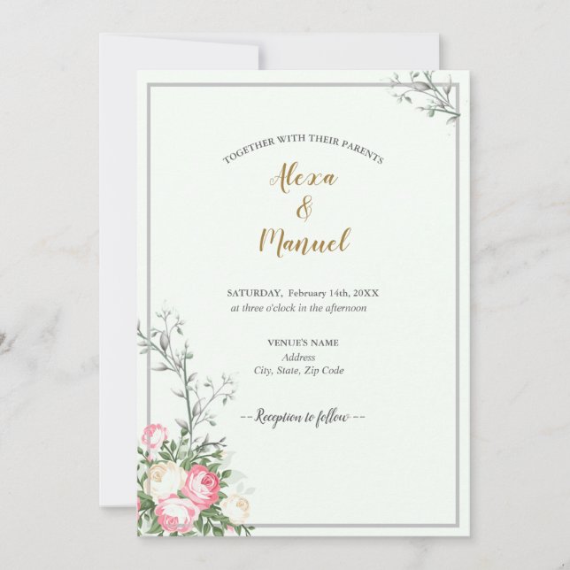 Invitación Boda floral de lavanda verde (Anverso)