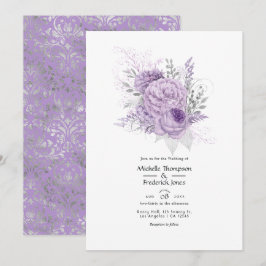 Invitación Boda floral de lavanda y plata