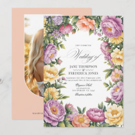 Invitación Boda floral de lila, amarillo mantequilla y coral 