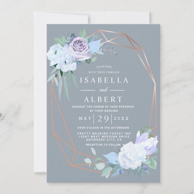 Invitación Boda floral de lila dorado y lila rosa pálido (Anverso)