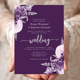 Invitación Boda floral de lila plata púrpura